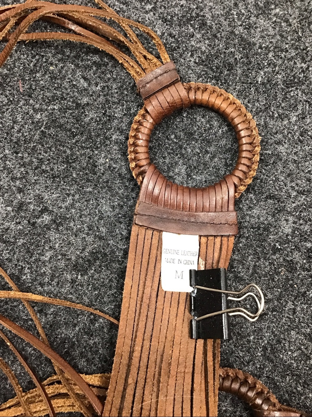 Vintage 70’s boho wide leather multi strand ring fringe tie cinch belt - Picture 9 of 10